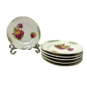 Vintage German Floral Porcelain Plate Set, 6pc